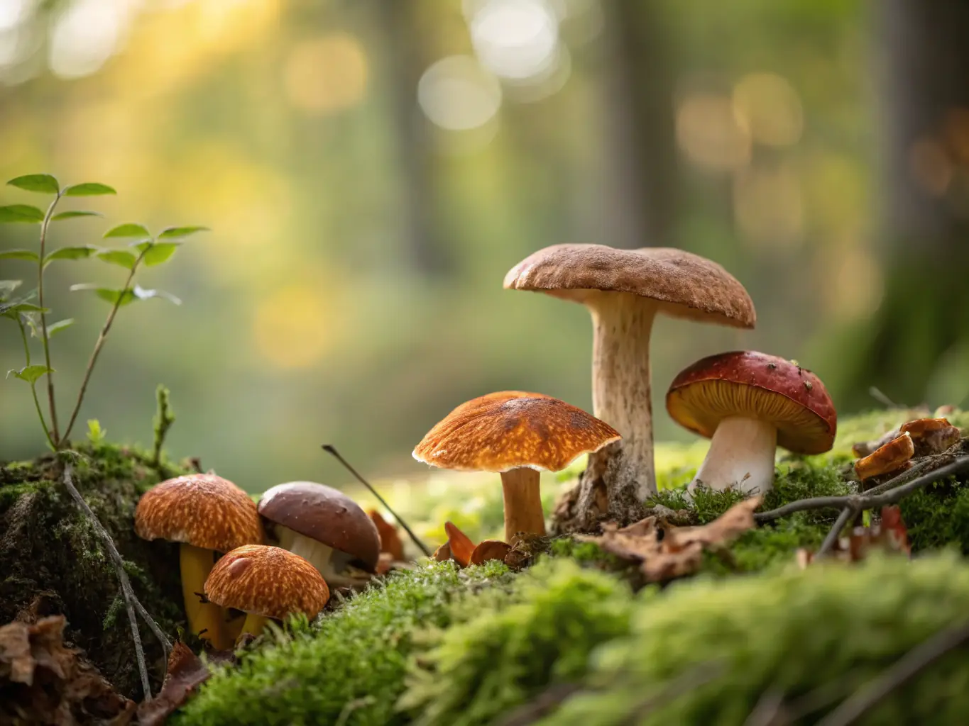 A vibrant photograph showcasing a variety of medicinal mushrooms, including Reishi, Lion's Mane, and Chaga, arranged artfully on a wooden surface with soft, natural lighting to highlight their unique textures and colors. The image should evoke a sense of natural wellness and the healing power of fungi.